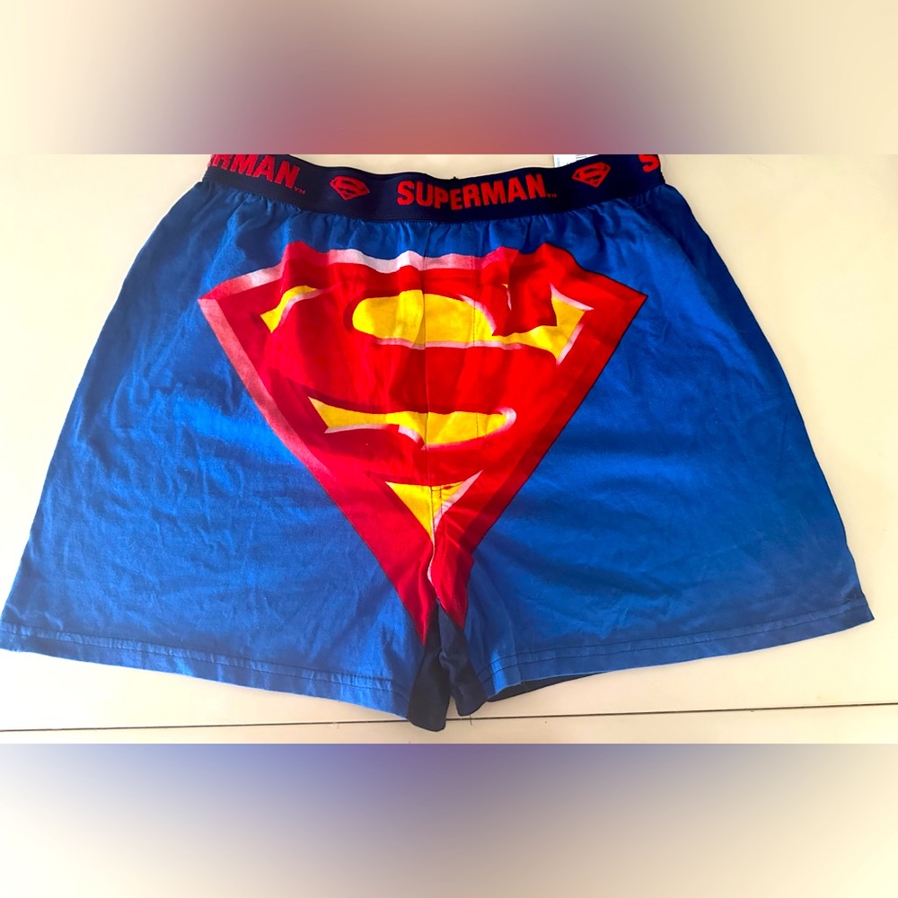 NWT DC Comics Superman BIG S  Logo Symbol Blue Boxers Shorts M Cotton NEW RARE